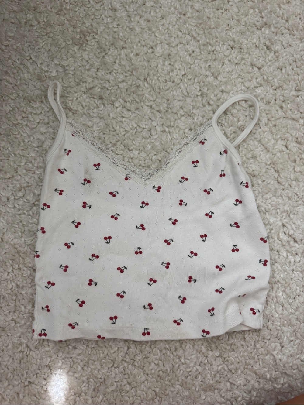 Brandy Melville White Cami with Red Cherry Print